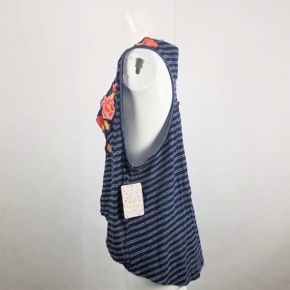 Free People Tank Top Womens Small Blue Striped Sleeveless Frida Embroidered - Picture 2 of 5